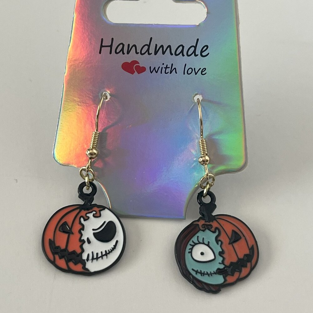 Jack & Sally Morphing Pumpkin Dangle Earrings